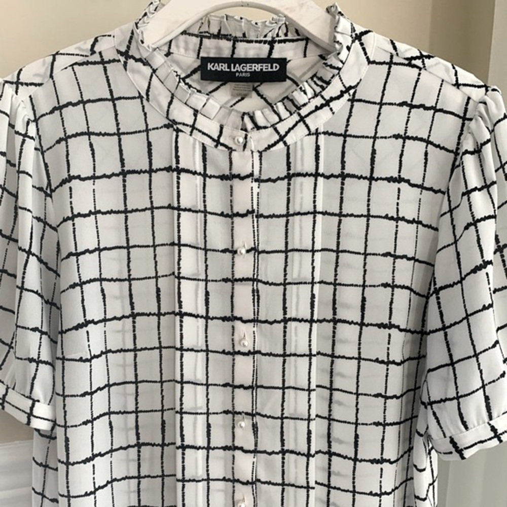 Karl Lagerfeld Paris size L plaid blouse - Picture 5 of 16